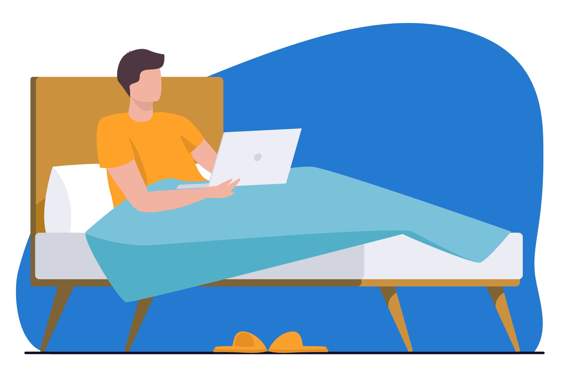 Pessoa a trabalhar no computador portátil na cama